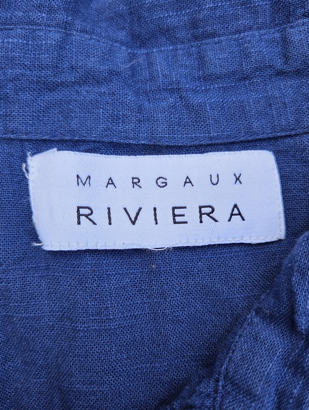 Margaux Riviera Blue Viscose Shirt Dress Eyelet Lace Trim Button Front Sz M/L - Picture 7 of 9